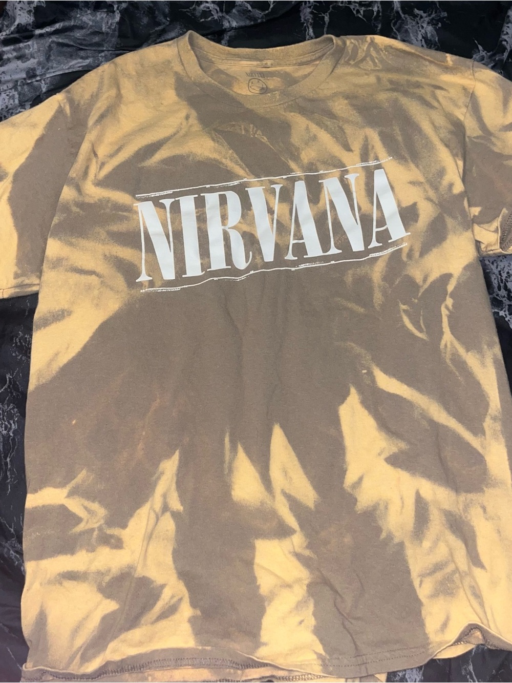 Nirvana Graphic Tee in Brown and Tan bleach Tie-Dye size large
